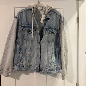 NWT Aerie Jean Jacket w/ Gray Sweatshirt Hood & Sleeves